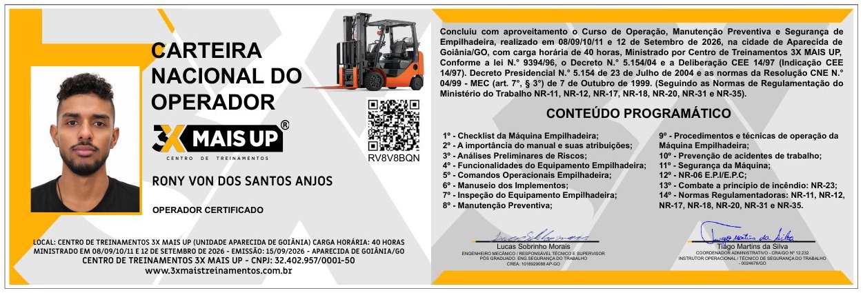 Modelo de carteira nacional do operador 3X MAIS UP